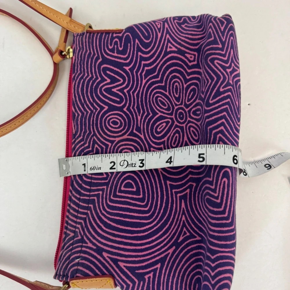 Dooney & Bourke Purple Pink Heart Doodle Canvas Crossbody Bag Leather Trim